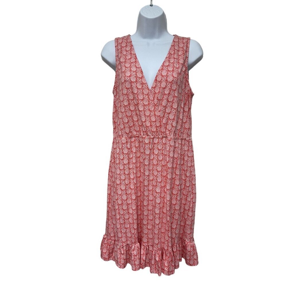 Tommy Bahama Pineapple Print Coral Knee Length Ruffle Hem Sleeveless Dress Sz Sm